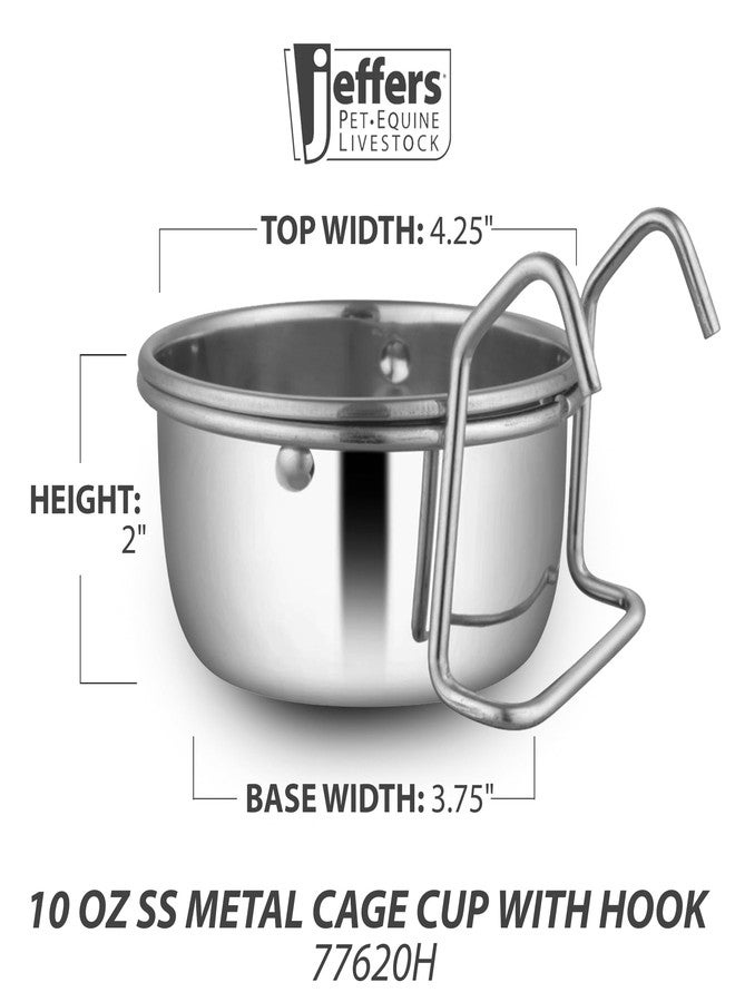 Jeffers Pet Stainless Steel Cage Cup Pet Feeder with Hooks for Birds, Rabbits, Ferrets, Kittens & Small Animals - Hanging Food Water Bowl Dish for Cages, Crates, Kennels - Dishwasher Safe - 10 oz - Image 2